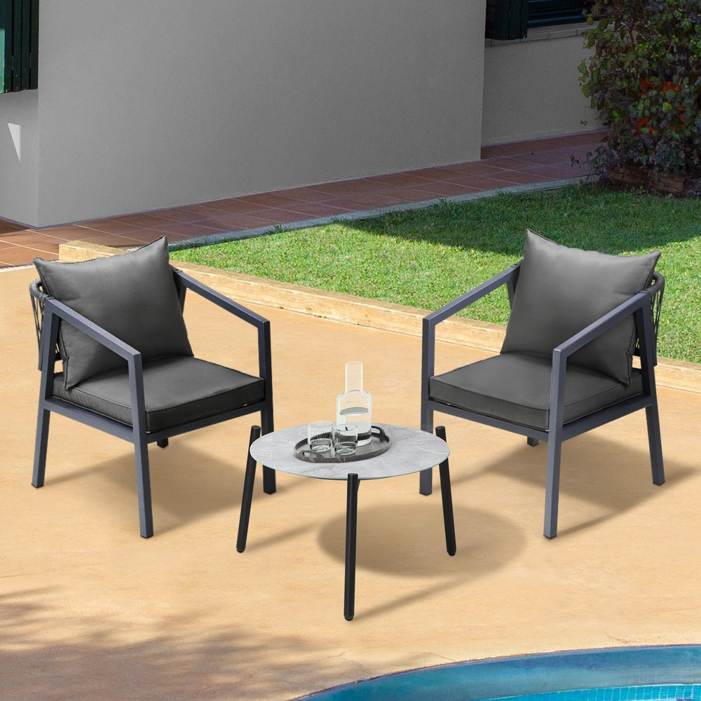 3PCS Outdoor Patio Set 70cm & 50cm Coffee Table Grey Chairs