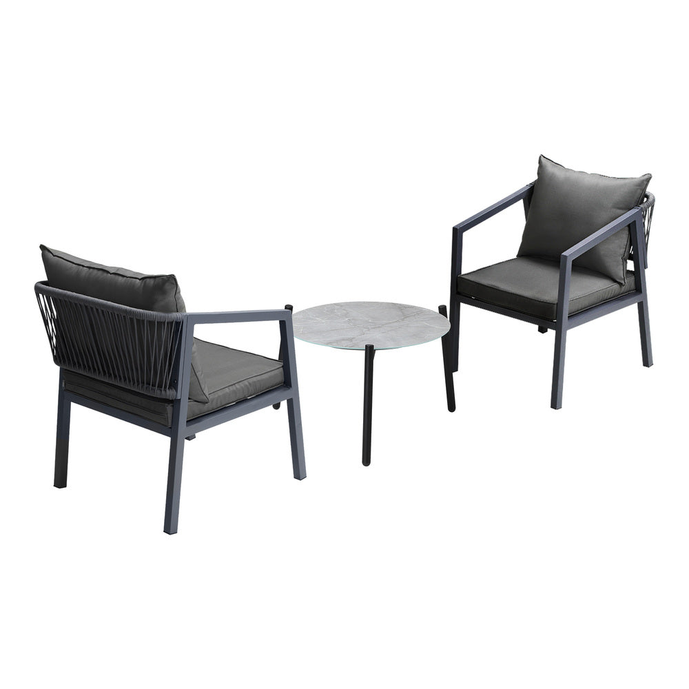 3PCS Outdoor Patio Set 70cm & 50cm Coffee Table Grey Chairs