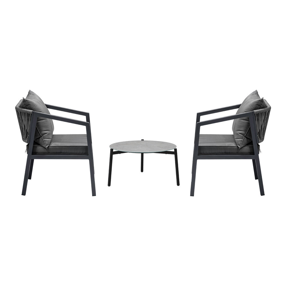 3PCS Outdoor Patio Set 70cm & 50cm Coffee Table Grey Chairs