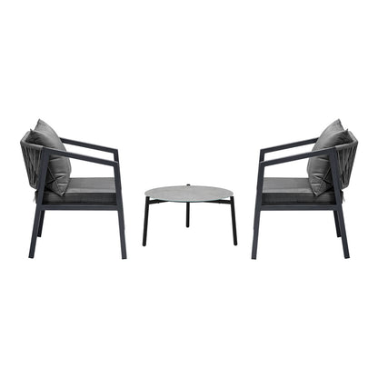 3PCS Outdoor Patio Set 70cm & 50cm Coffee Table Grey Chairs