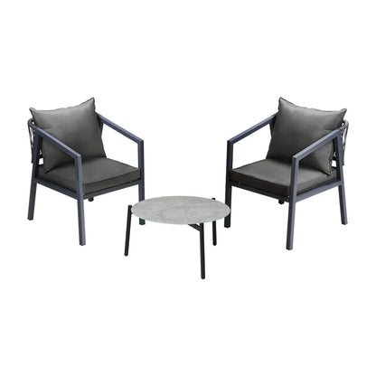 3PCS Outdoor Patio Set 70cm & 50cm Coffee Table Grey Chairs