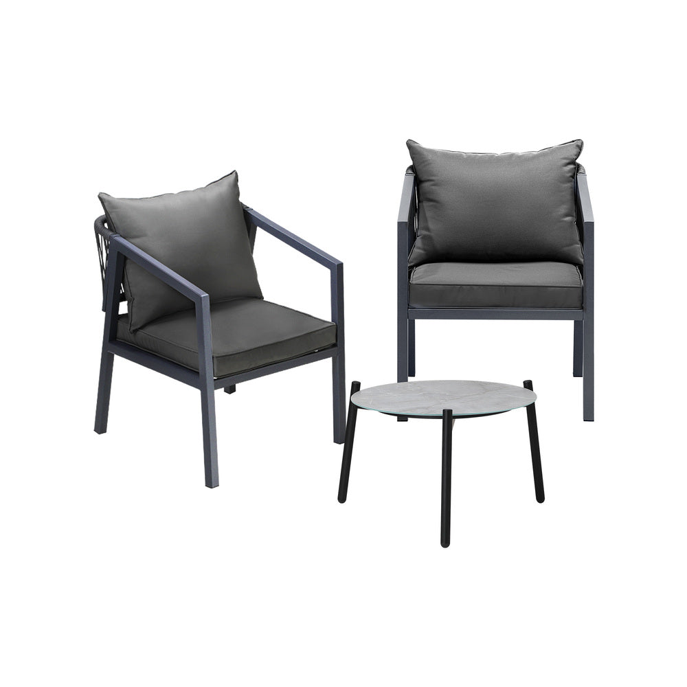 3PCS Outdoor Patio Set 70cm & 50cm Coffee Table Grey Chairs