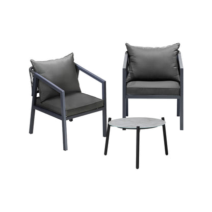 3PCS Outdoor Patio Set 70cm & 50cm Coffee Table Grey Chairs