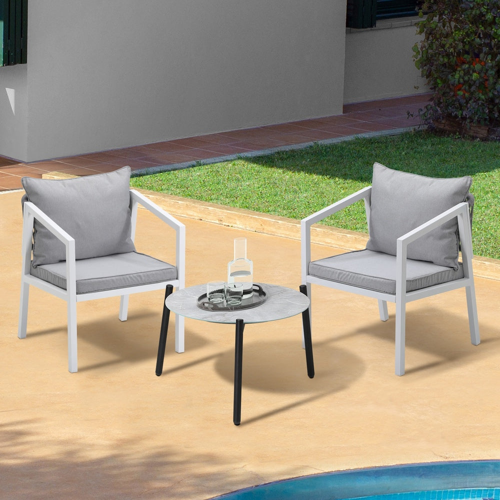 3PCS Outdoor Patio Setting Grey 70cm & 50cm Coffee Table