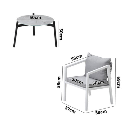 3PCS Outdoor Patio Setting Grey 70cm & 50cm Coffee Table