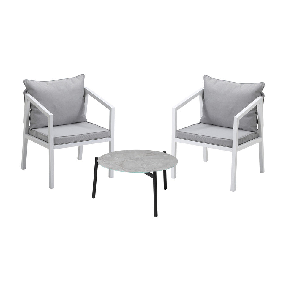 3PCS Outdoor Patio Setting Grey 70cm & 50cm Coffee Table
