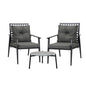 3PCS Outdoor Patio Set 50CM Grey Marble Table Rattan Chairs