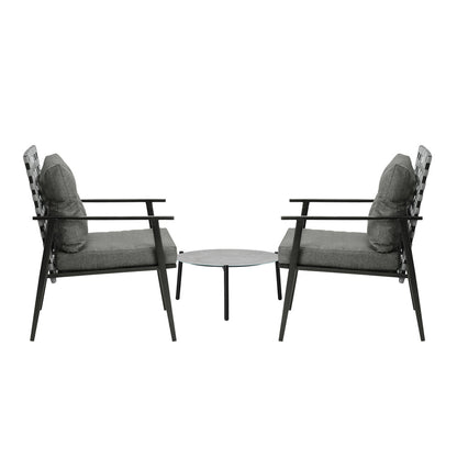 3PCS Outdoor Patio Set 50CM Grey Marble Table Rattan Chairs