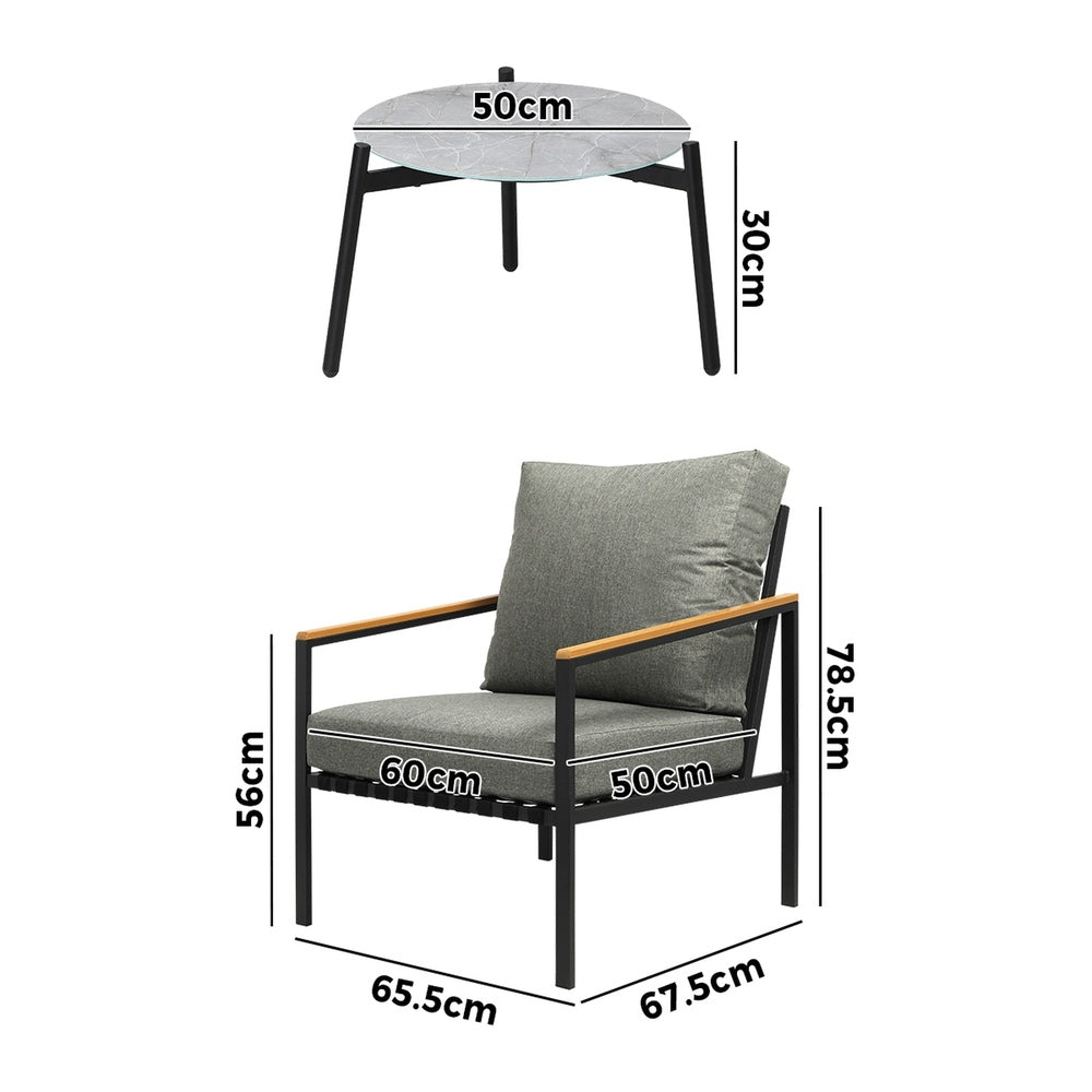 3PC Outdoor Patio Lounge Set 70cm & 50cm Coffee Table Sofa Chairs