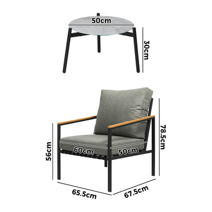 3PC Outdoor Patio Lounge Set 70cm & 50cm Coffee Table Sofa Chairs