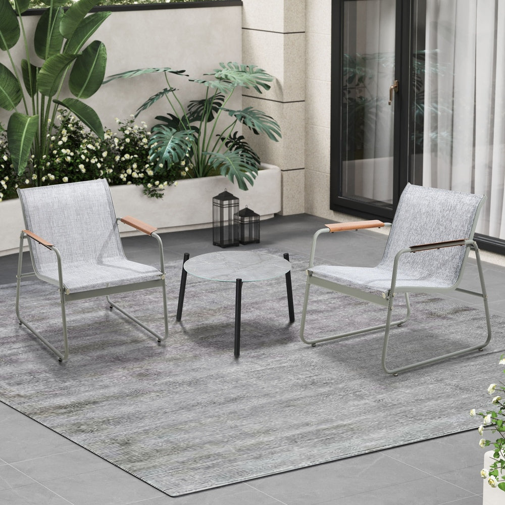 3PCS Outdoor Bistro Set Patio Chair 50cm Coffee Table Textilene Grey & White