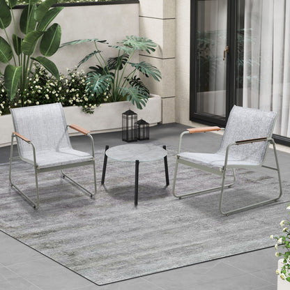 3PCS Outdoor Bistro Set Patio Chair 50cm Coffee Table Textilene Grey & White