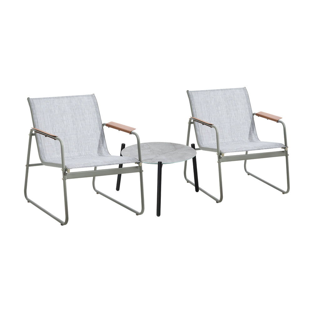 3PCS Outdoor Bistro Set Patio Chair 50cm Coffee Table Textilene Grey & White