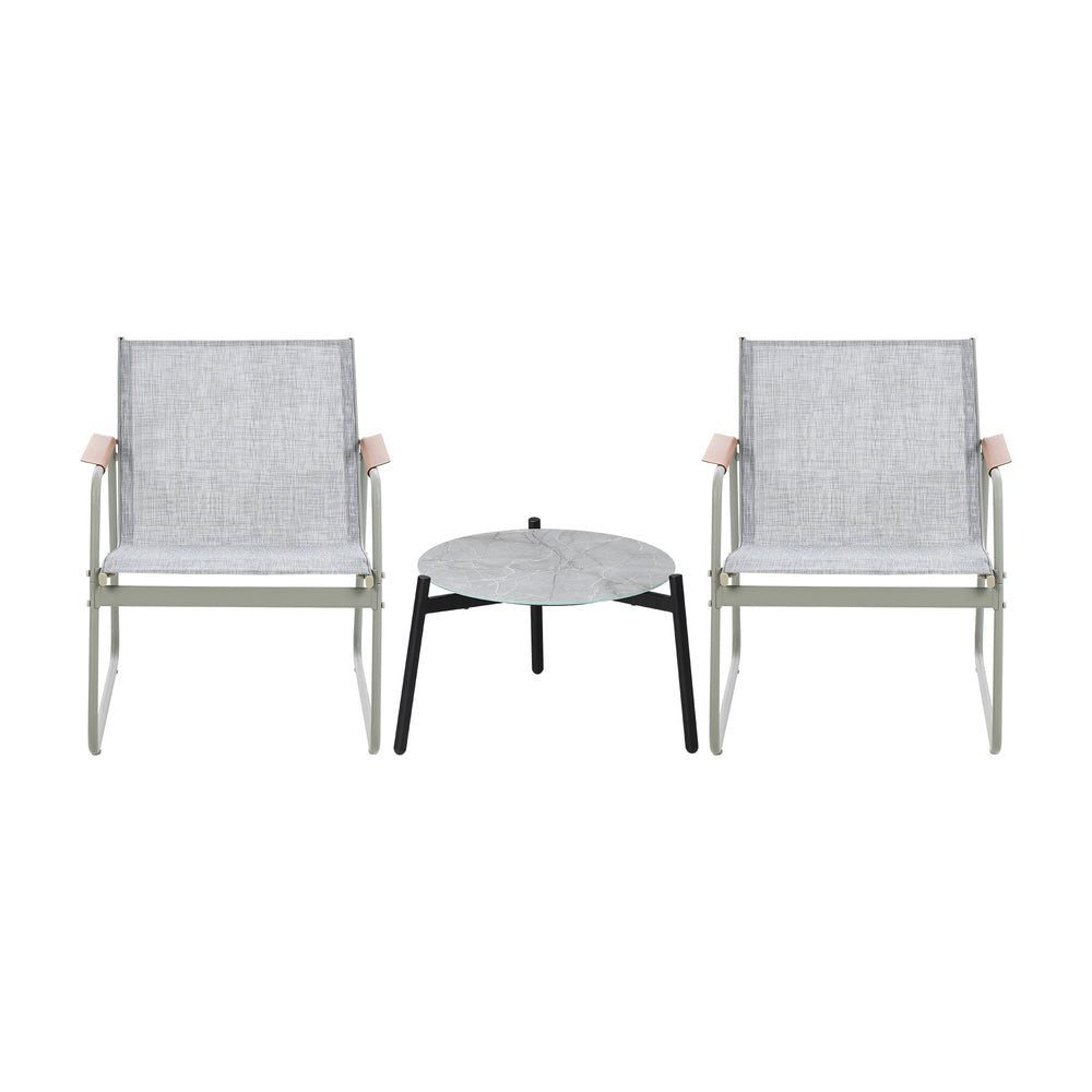 3PCS Outdoor Bistro Set Patio Chair 50cm Coffee Table Textilene Grey & White