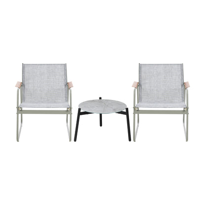 3PCS Outdoor Bistro Set Patio Chair 50cm Coffee Table Textilene Grey & White