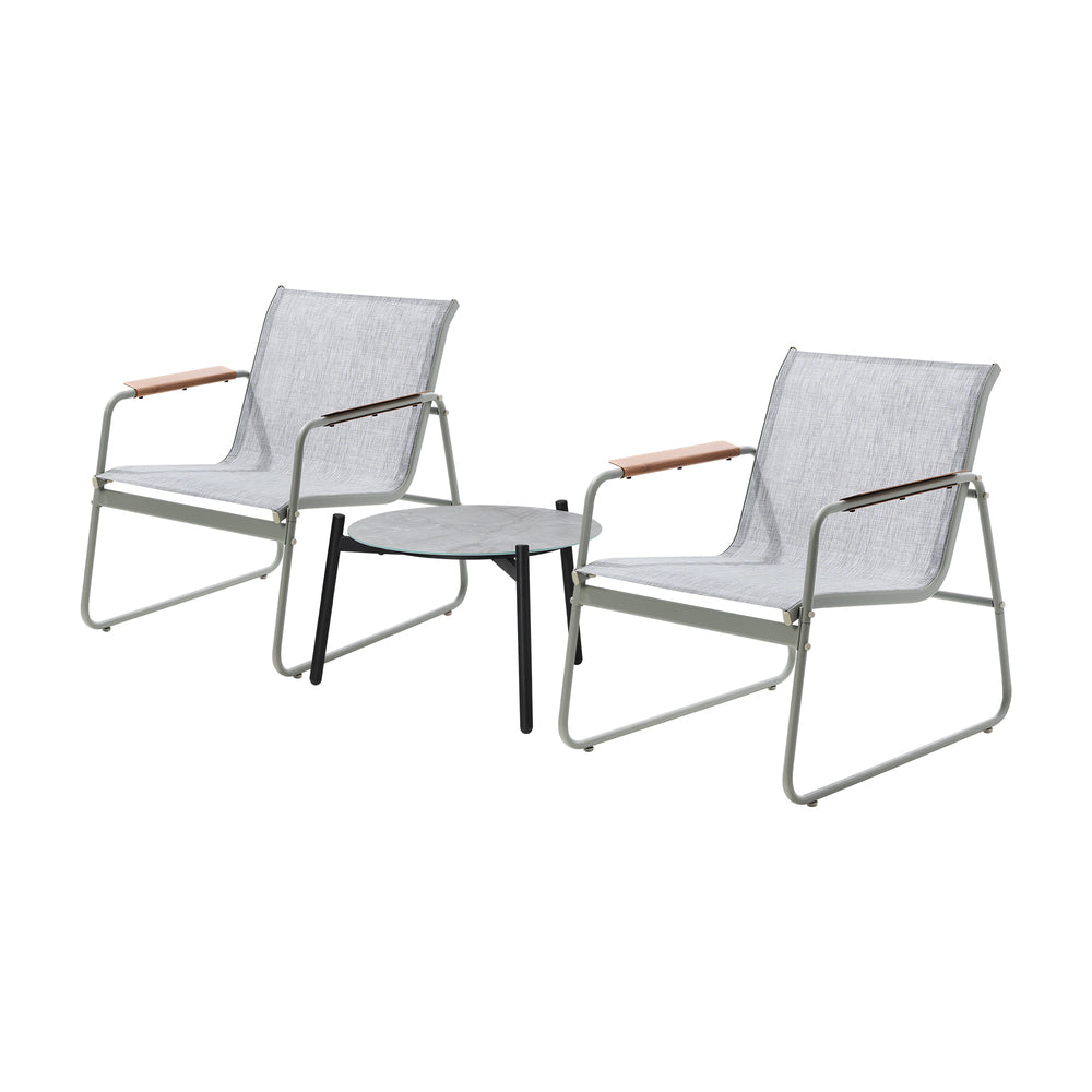 3PCS Outdoor Bistro Set Patio Chair 50cm Coffee Table Textilene Grey & White