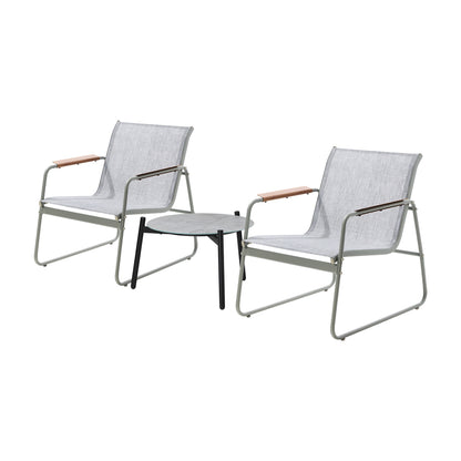 3PCS Outdoor Bistro Set Patio Chair 50cm Coffee Table Textilene Grey & White