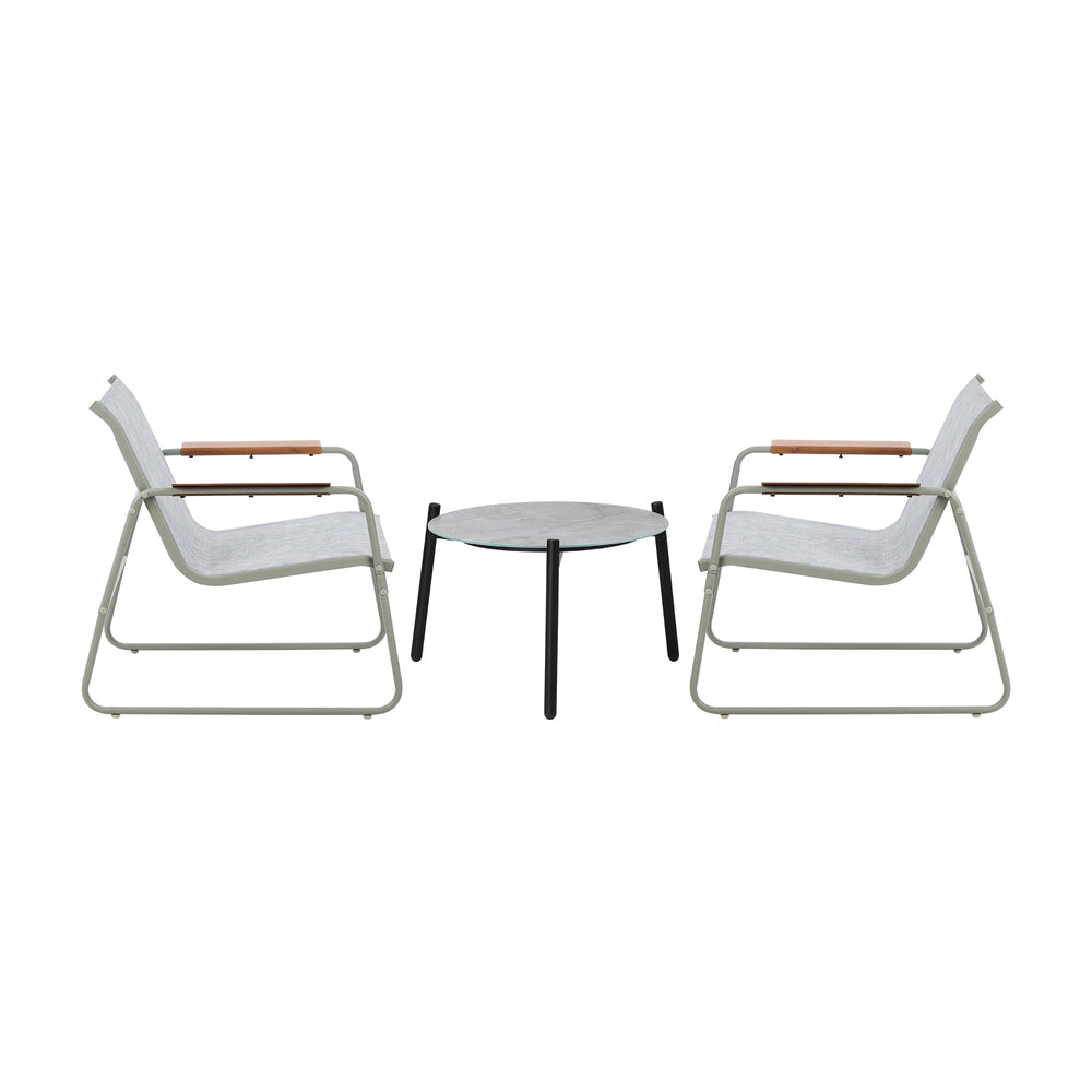 3PCS Outdoor Bistro Set Patio Chair 50cm Coffee Table Textilene Grey & White