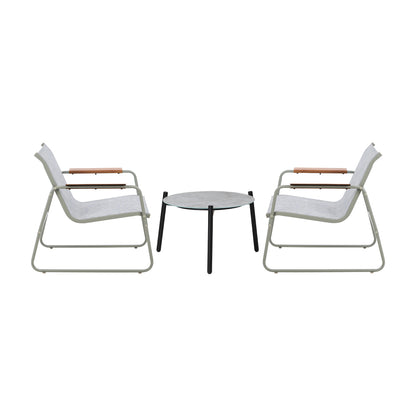 3PCS Outdoor Bistro Set Patio Chair 50cm Coffee Table Textilene Grey & White