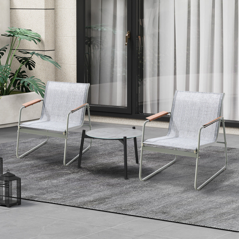 3PCS Outdoor Bistro Set Patio Chair 50cm Coffee Table Textilene Grey & White