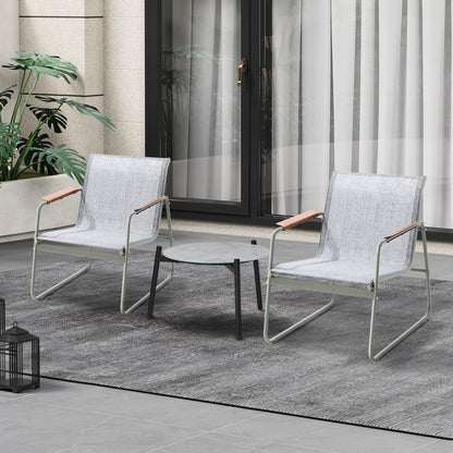 3PCS Outdoor Bistro Set Patio Chair 50cm Coffee Table Textilene Grey & White