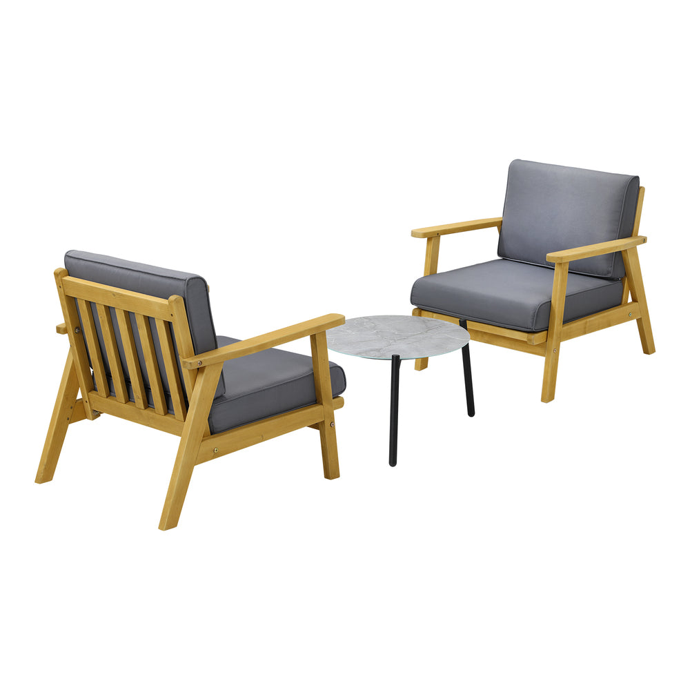 3PCS Outdoor Patio Set Grey & Black 50cm Coffee Table Rattan Chairs