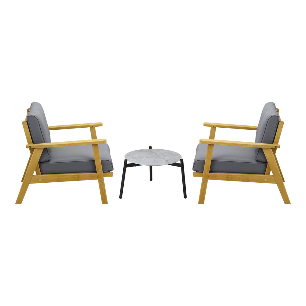 3PCS Outdoor Patio Set Grey & Black 50cm Coffee Table Rattan Chairs