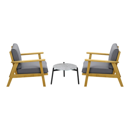 3PCS Outdoor Patio Set Grey & Black 50cm Coffee Table Rattan Chairs