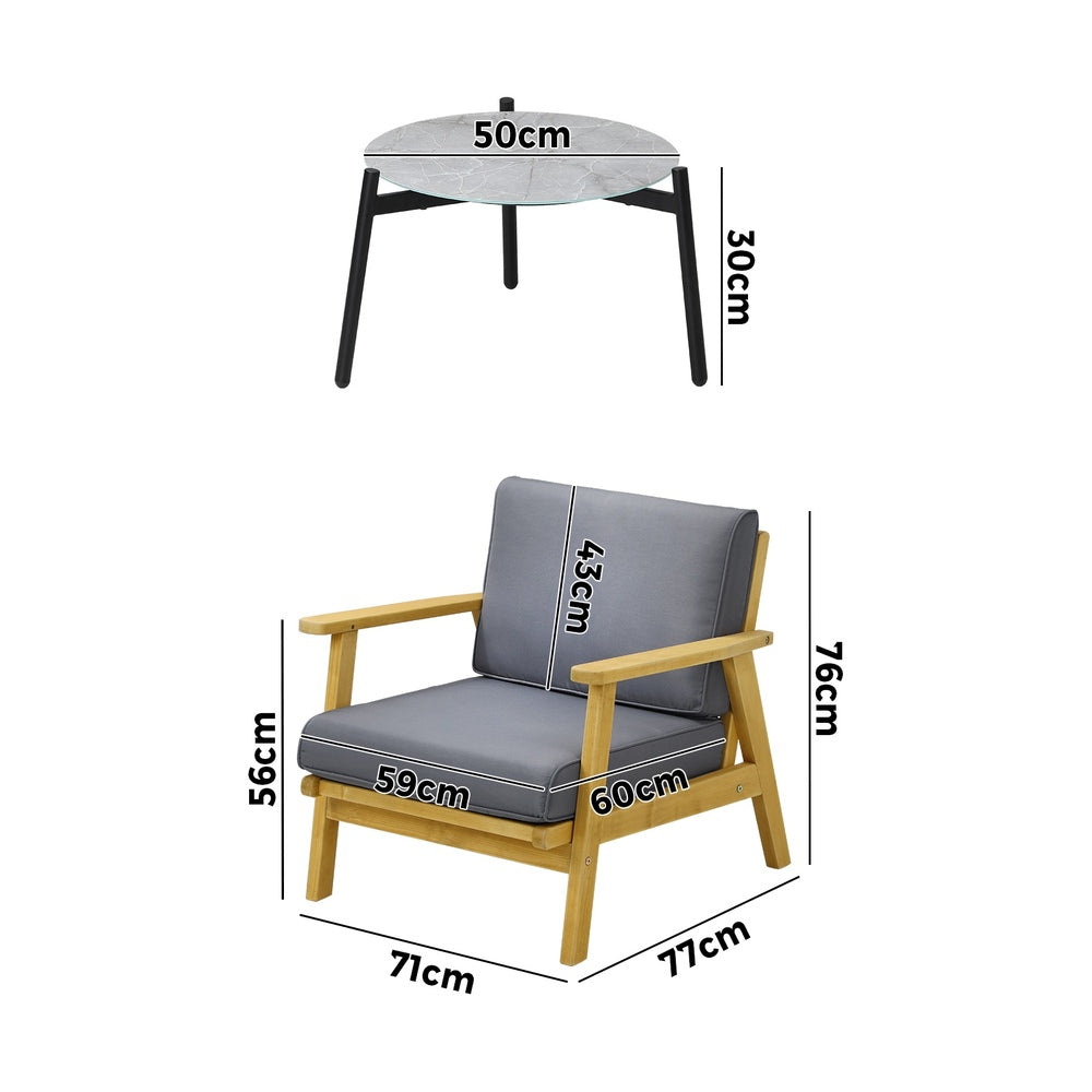 3PCS & 2 PCS Outdoor Patio Set Grey 50cm Coffee Table Rattan Chairs