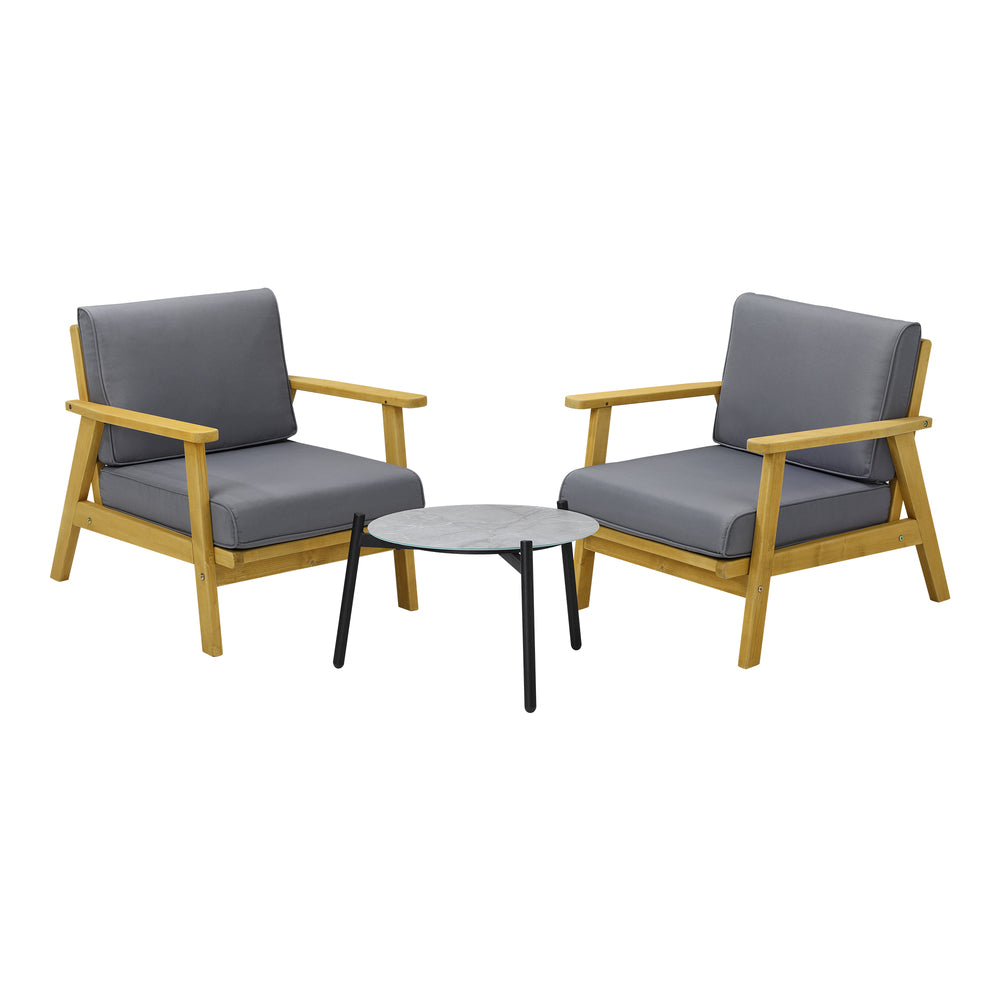 3PCS Outdoor Patio Set Grey & Black 50cm Coffee Table Rattan Chairs