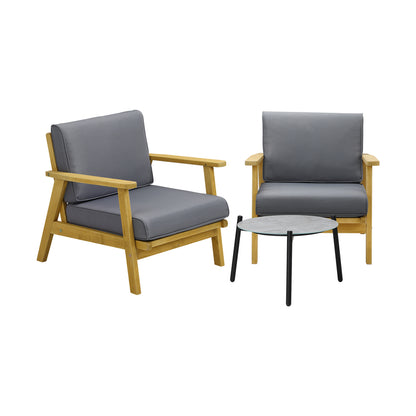 3PCS Outdoor Patio Set Grey & Black 50cm Coffee Table Rattan Chairs