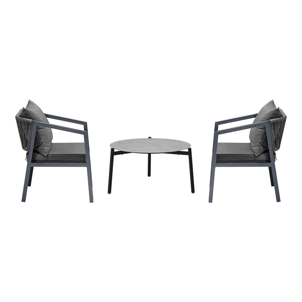 3PCS Outdoor Patio Set 70cm & 50cm Coffee Table Grey Chairs
