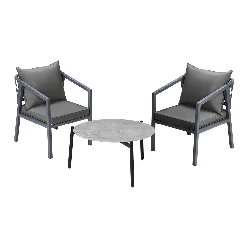 3PCS Outdoor Patio Set 70cm & 50cm Coffee Table Grey Chairs