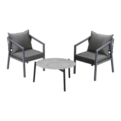 3PCS Outdoor Patio Set 70cm & 50cm Coffee Table Grey Chairs