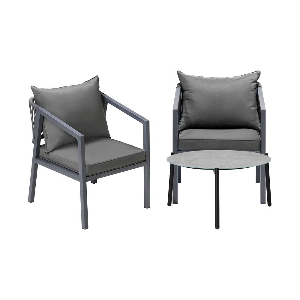3PCS Outdoor Patio Set 70cm & 50cm Coffee Table Grey Chairs