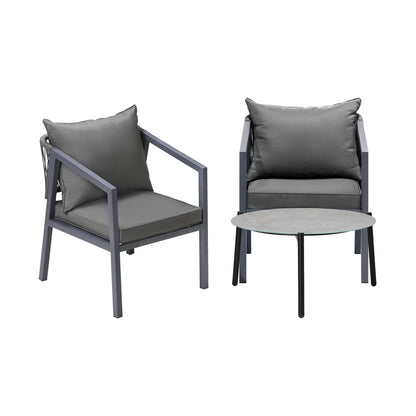 3PCS Outdoor Patio Set 70cm & 50cm Coffee Table Grey Chairs