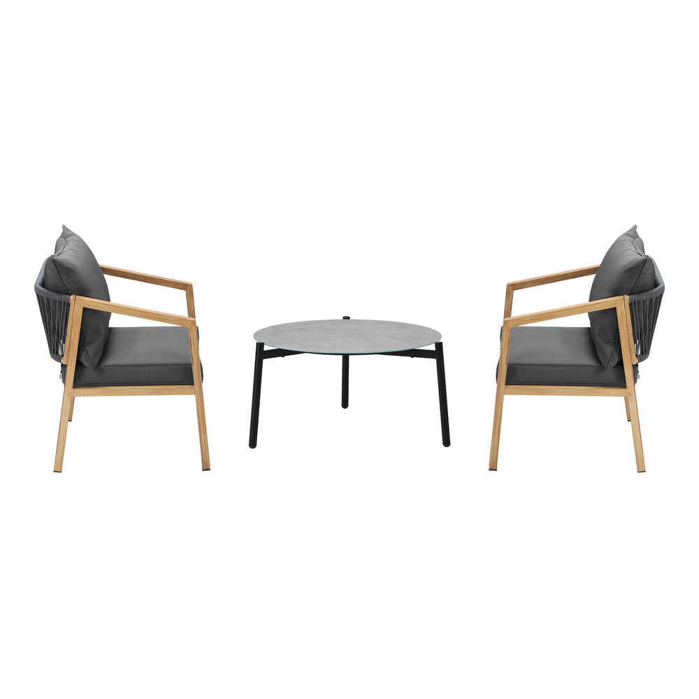 3PCS Outdoor Patio Set 70cm Coffee Table Natural Chairs