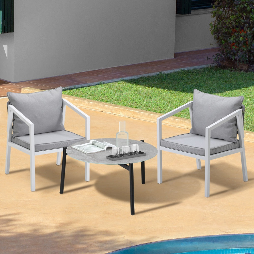 3PCS Outdoor Patio Setting Grey 70cm & 50cm Coffee Table