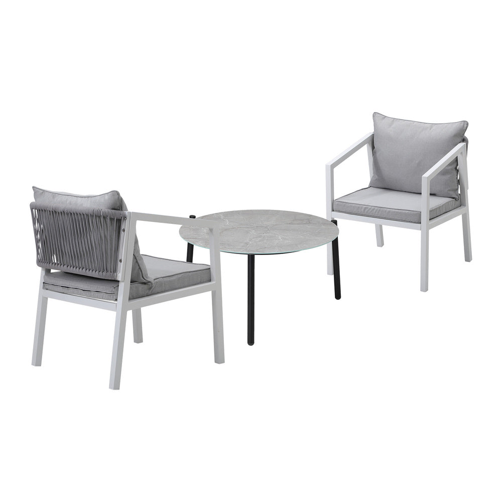 3PCS Outdoor Patio Setting Grey 70cm & 50cm Coffee Table