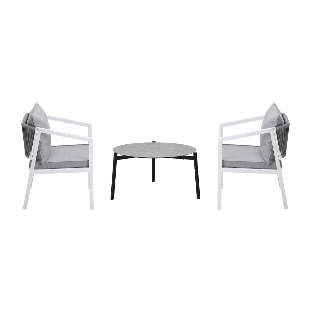3PCS Outdoor Patio Setting Grey 70cm & 50cm Coffee Table