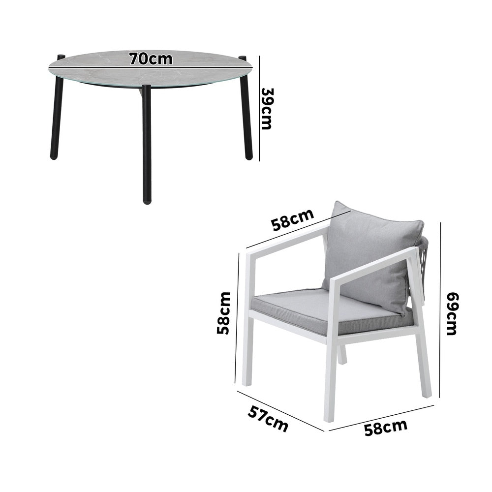 3PCS Outdoor Patio Setting Grey 70cm & 50cm Coffee Table