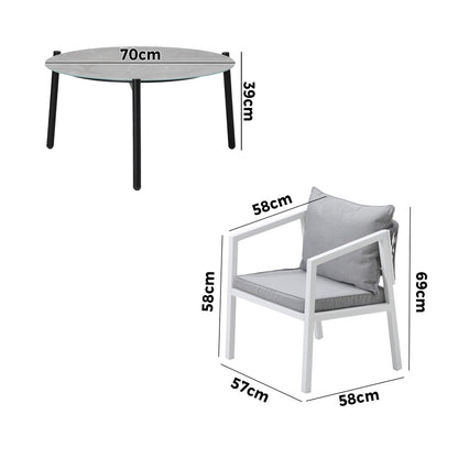 3PCS Outdoor Patio Setting Grey 70cm & 50cm Coffee Table