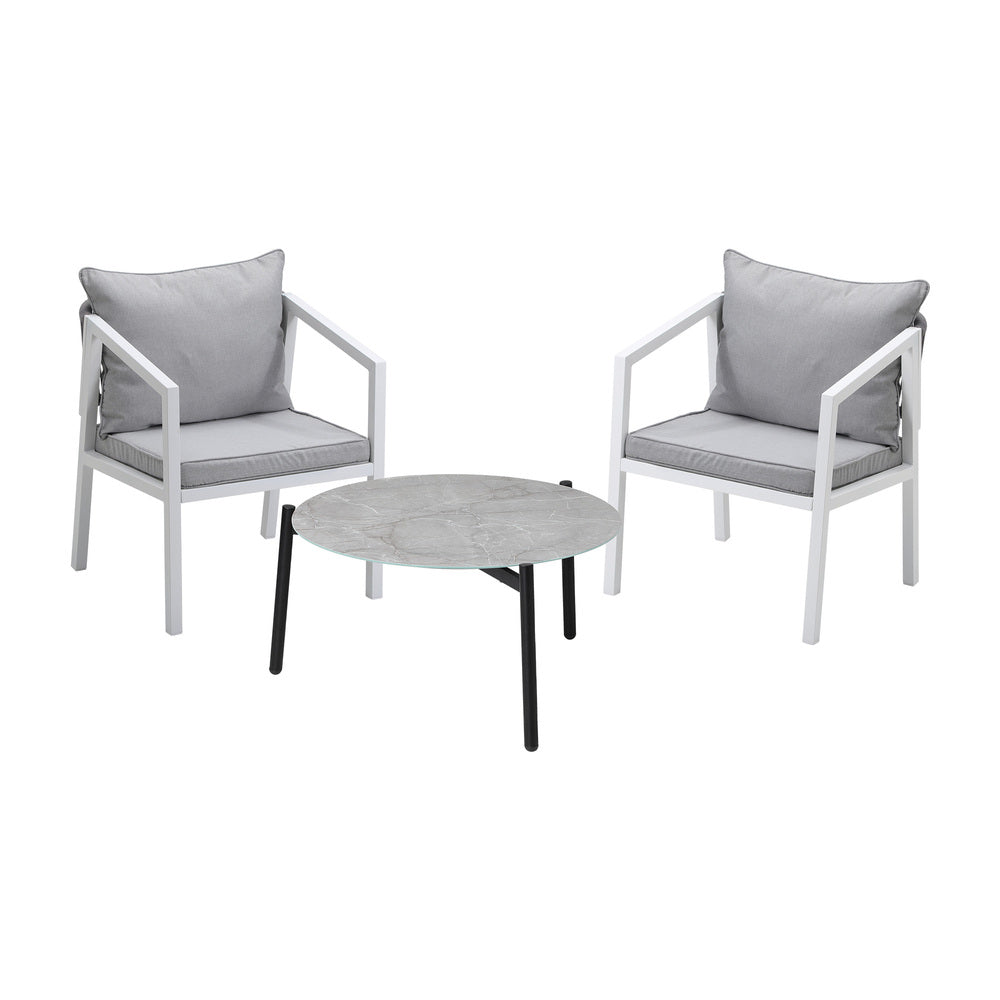 3PCS Outdoor Patio Setting Grey 70cm & 50cm Coffee Table