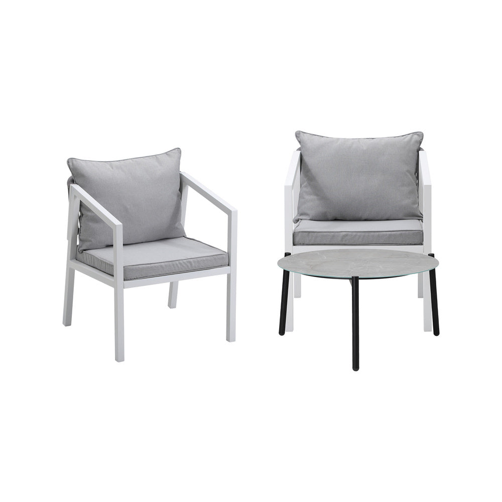 3PCS Outdoor Patio Setting Grey 70cm & 50cm Coffee Table