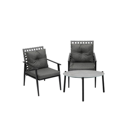 3PC Outdoor Patio Set 70CM Grey Marble Table Rattan Chairs