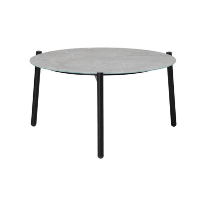 3PC Outdoor Patio Set 70CM Grey Marble Table Rattan Chairs