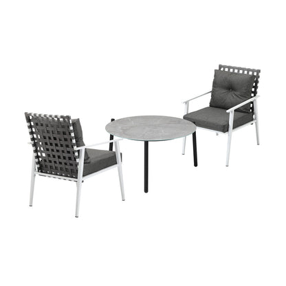 3pc Outdoor Lounge Sets 70CM Grey & White Round Table Rattan Chairs