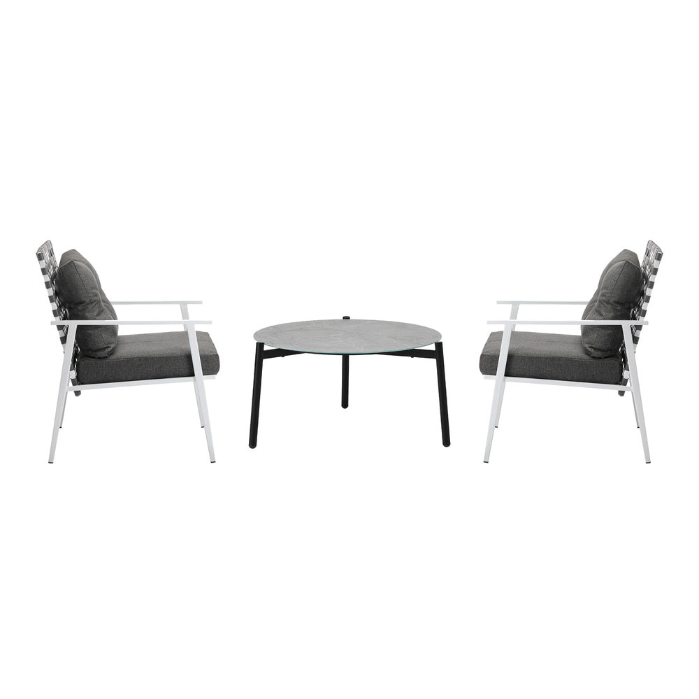 3pc Outdoor Lounge Sets 70CM Grey & White Round Table Rattan Chairs