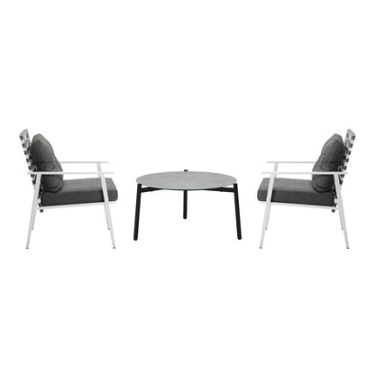 3pc Outdoor Lounge Sets 70CM Grey & White Round Table Rattan Chairs