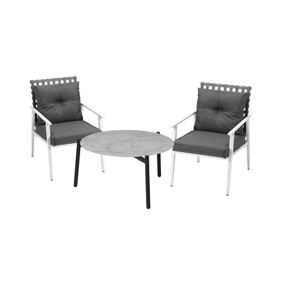 3pc Outdoor Lounge Sets 70CM Grey & White Round Table Rattan Chairs